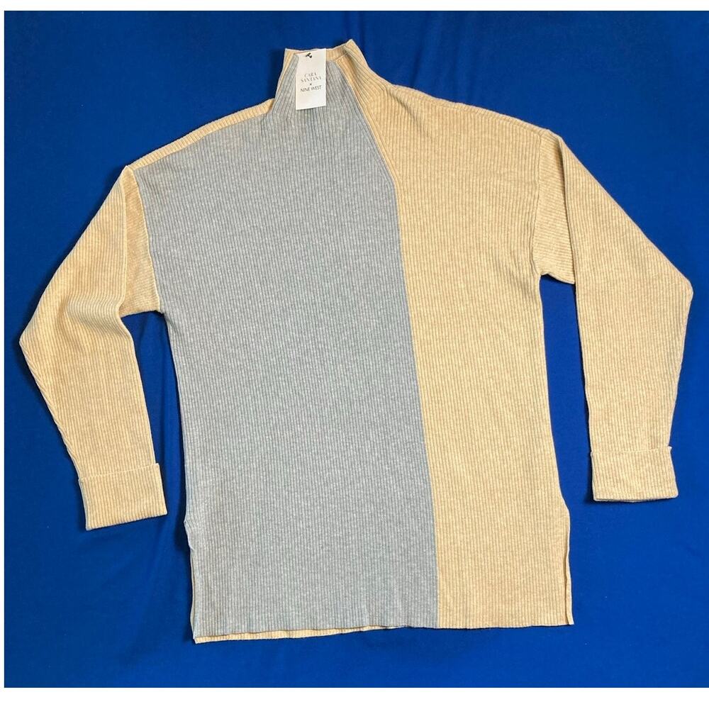 NEW Women's Lightweight Sweater Shirt Cara Santana Nine West Size M Tan Gray